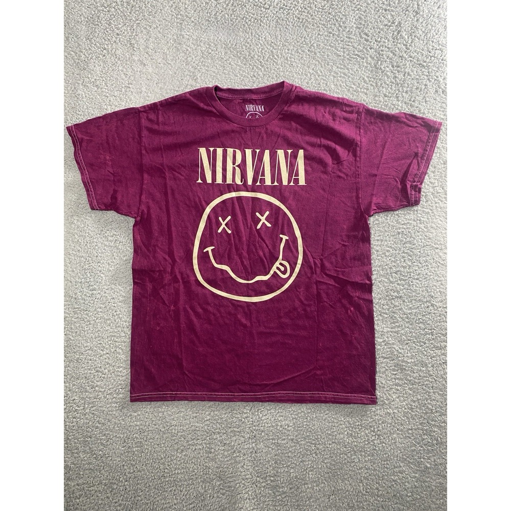 Nirvana Smiley Face T-Shirt Red Licensed Band Tee Unisex Size Small